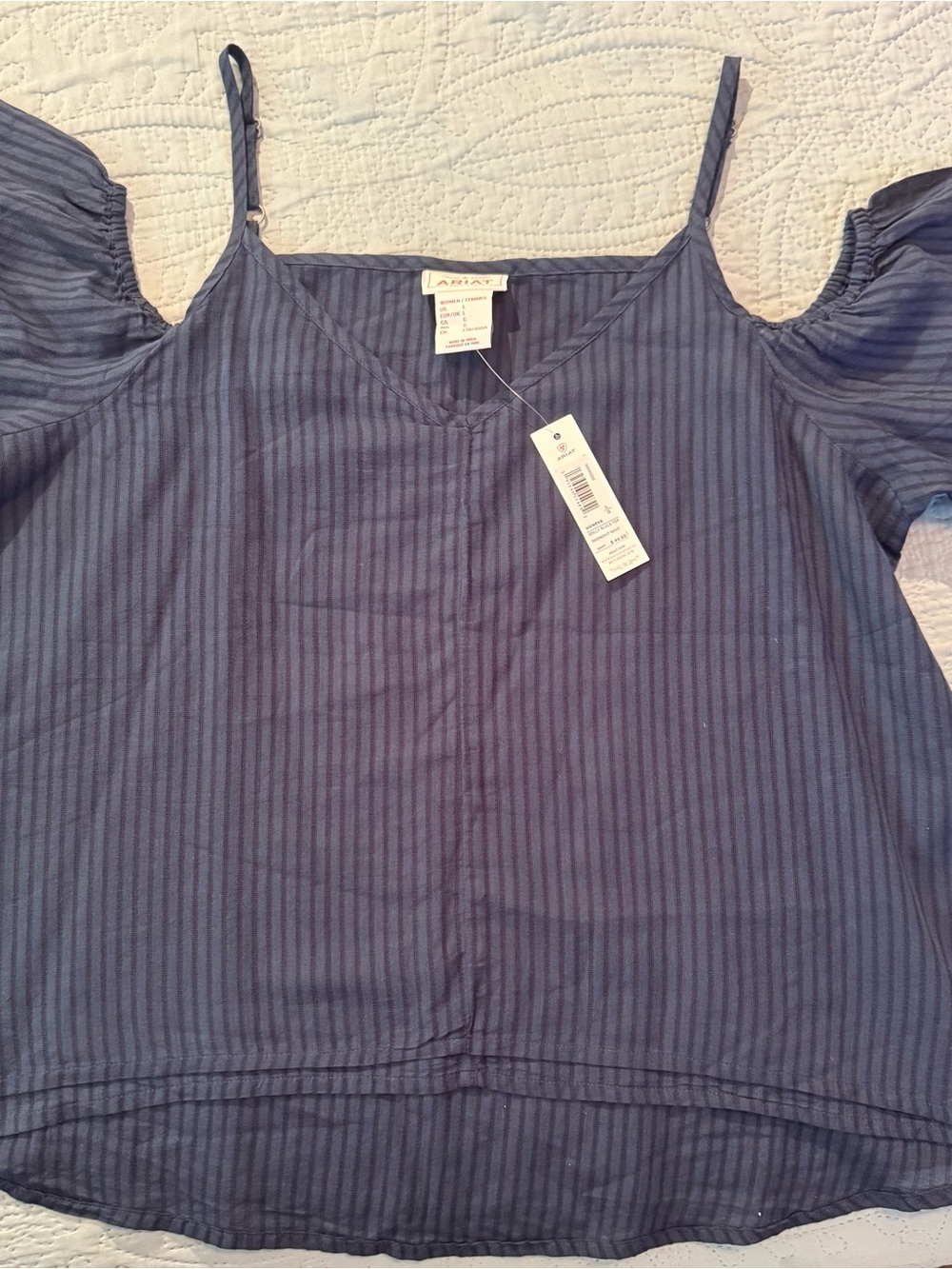 Ariat Navy Cold-Shoulder Ruffle Top - Picture 2 of 6